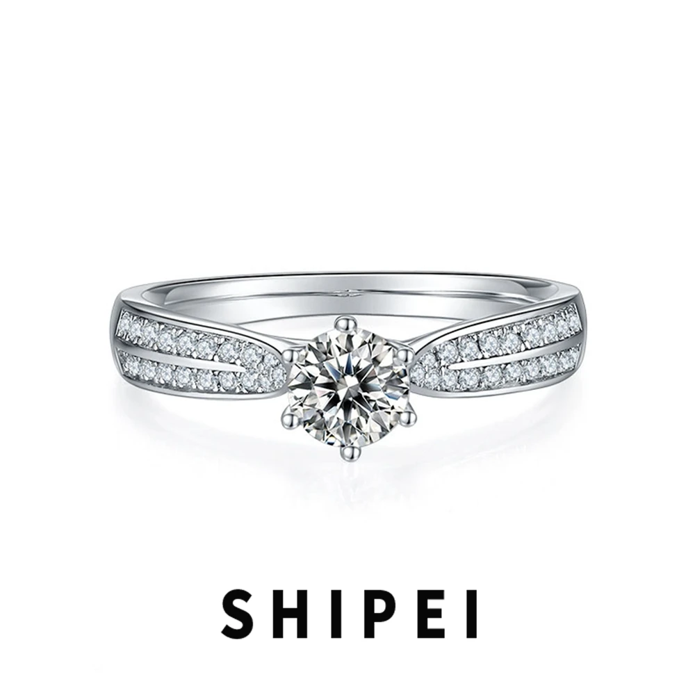 

SHIPEI 5MM Round D Moissanite Diamond Ring Fine Jewelry For Women Wedding Engagement Luxury 100% 925 Sterling Silver Wholesale