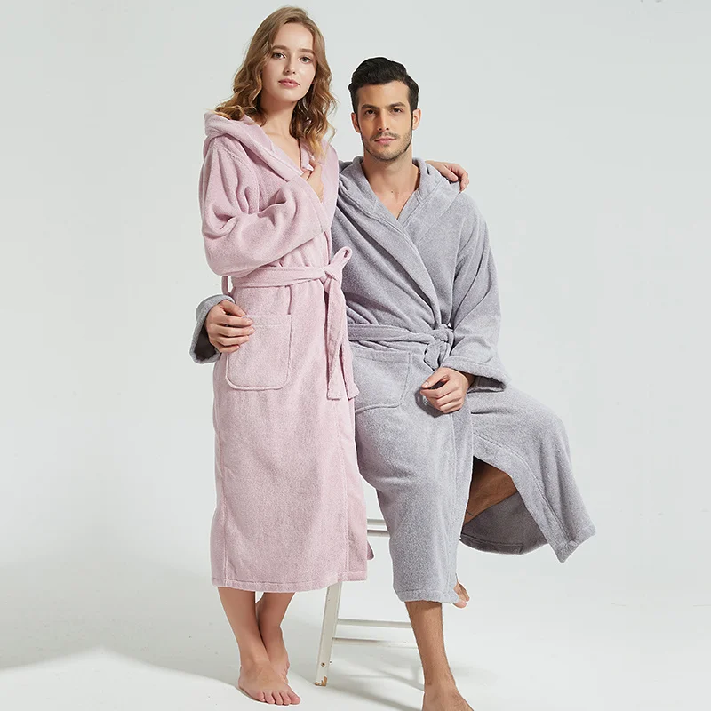 

Men Batrobe ded 100% Cotton Tick Warm Towel Fleece Cotton Dressin owns Lon Bat Robe otel Spa Soft Bridesmaid Robe