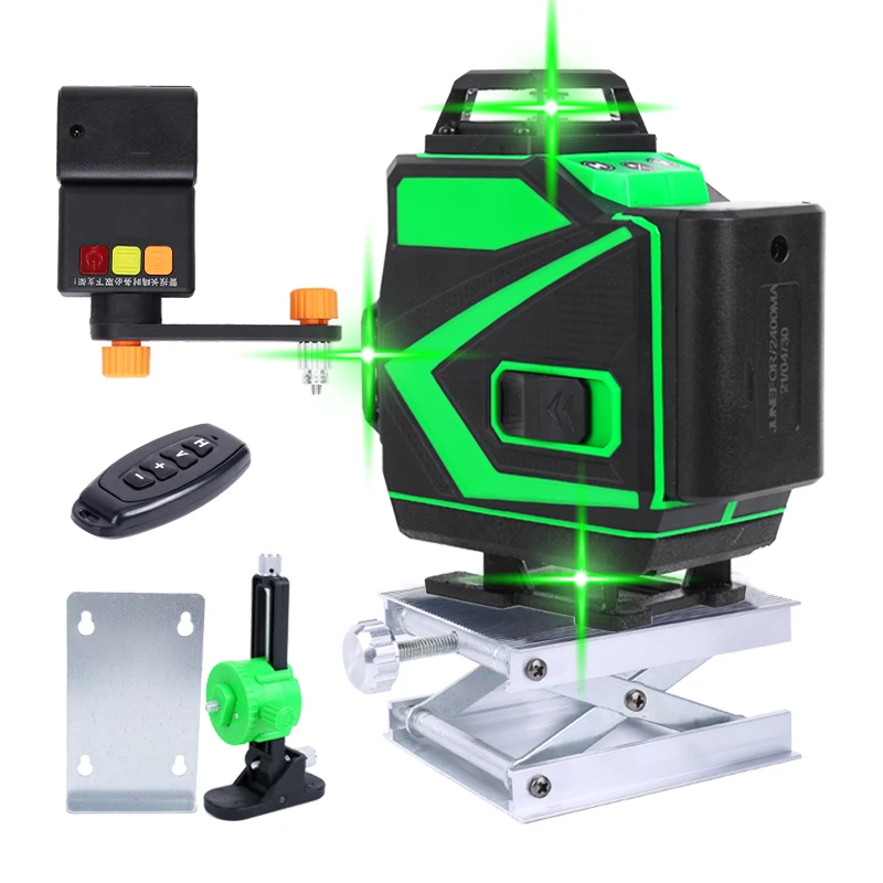 Linhas 3d Feixe de Nível Laser Verde com Baterias Auto Nivelamento Controle Remoto 360 Horizontal Vertical Cruz Suporte de Parede 12 16