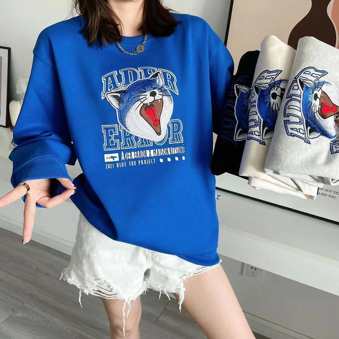 

2022 new spring autumn hoodie High quality Korea Adererror Embroidery Fox head Sweatshirt Men Women Ader Error pullover
