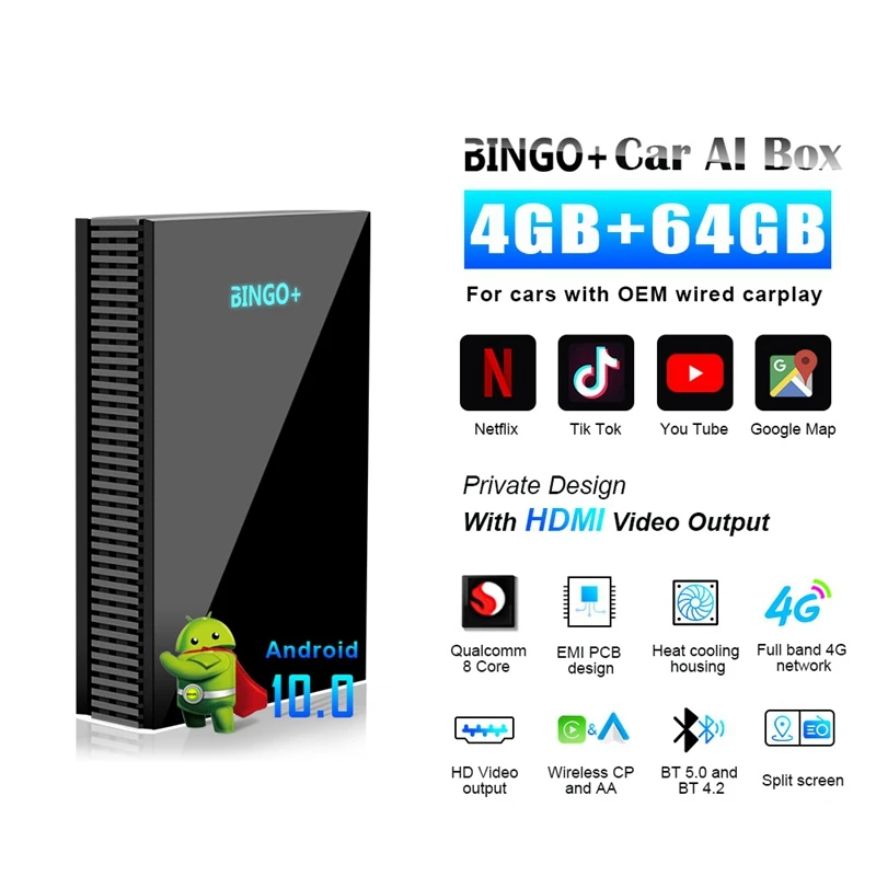 

5G Wireless Carplay IOS Android10.0 Auto Ai Box Car Multimedia Player 4+64G Audio Navigation HDMI-Compatible Output