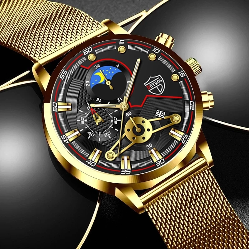 

Luxury Men's Fashion Sports Watches Men Business Stainless Steel Mesh Belt Quartz Wrist Watch for Men Casual Leather Clock
