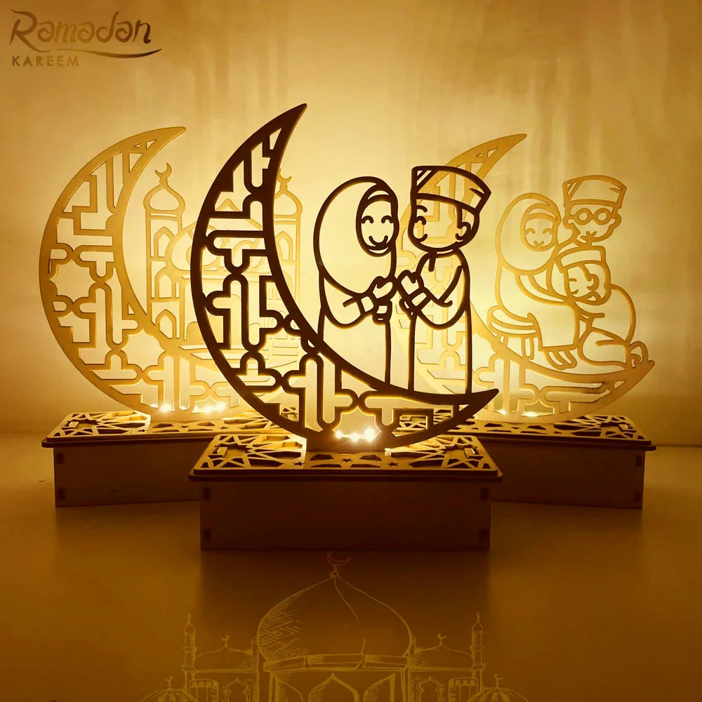 

EID Mubarak деревянные украшения светодиодный свечами Освещение для дома Исламская мусульманвечерние Eid Decor Kareem Рамадан