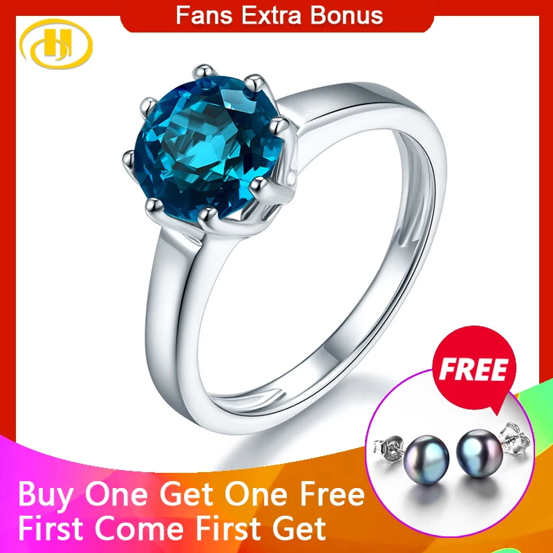 

Hutang 925 Jewllery 2.73 ct Natural Gemstone London Blue Topaz Solid 925 Sterling Silver Infinity Ring Fine Jewelry For Women