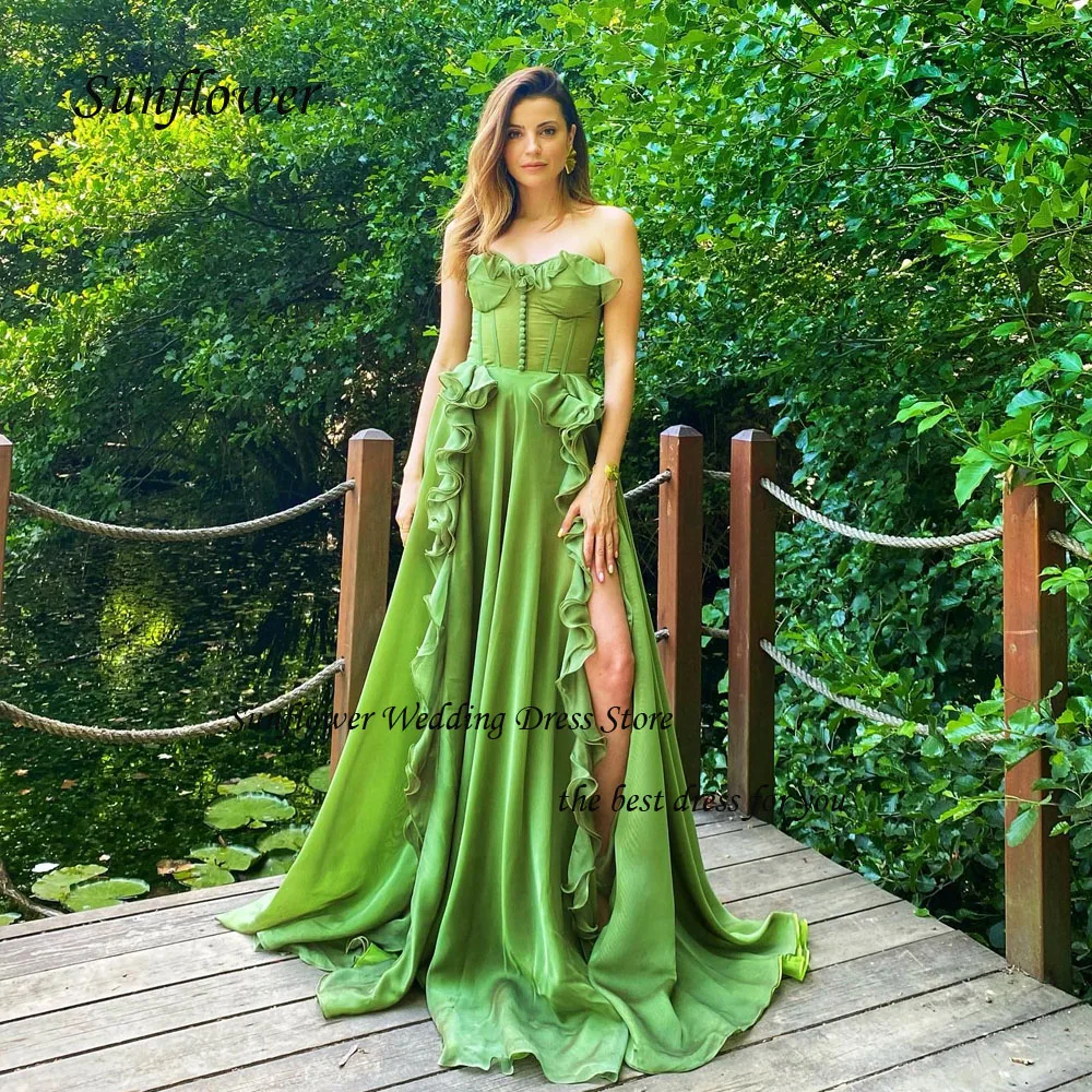 

Sunflower Strapless Formal Evening Dress 2023 Slim Ruffles Chiffon Prom dress Pleat A-LINE Floor-Length Lace Up Party Gowns