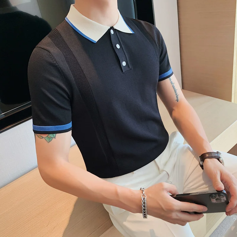 

Hot Sale Men's V Neck T Shirt 2023 Summer Fashion Solid Short Sleeve T Shirt Men Print Collar Slim Fit Mens Top Tees Shirt 4XL