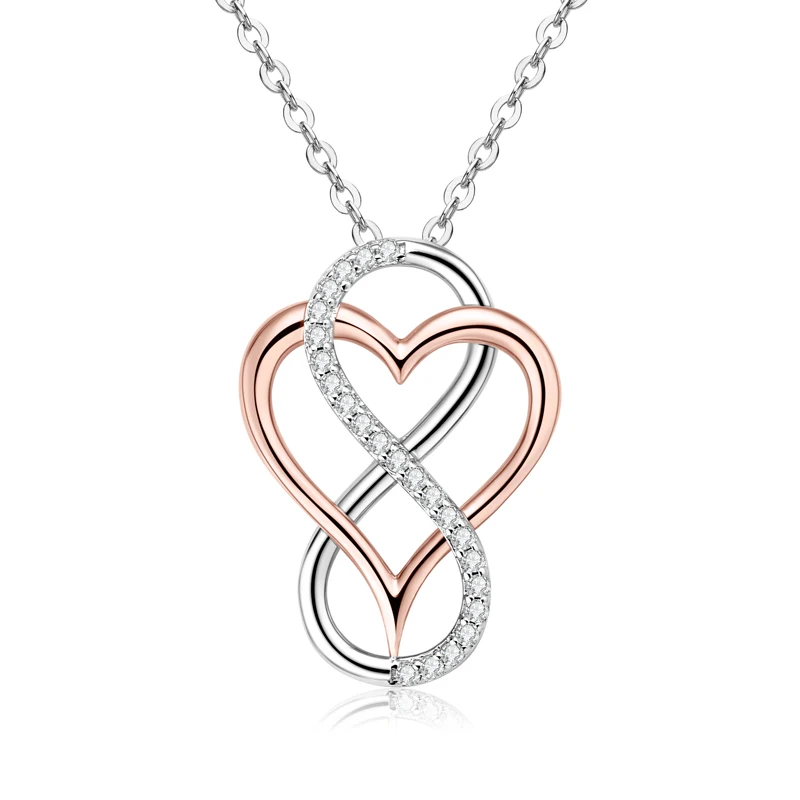 IOGOU D Moissanite Heart nieskończoność naszyjnik ze srebrem GRA 925 prawdziwa 100% oryginalna biżuteria dla kobiet prezent zaręczynowy