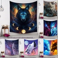 galaxy wolf lion animal starry sky tapestry wall hanging home art decor mystery psychedelic landscape dorm canvas textile