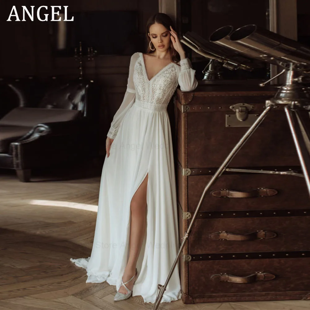 Фото ANGEL Customized Wedding Dresses For Women Romantic Appliques Vestido De Novia Elegant Chiffon A-Line Bridal Gowns Beach №1