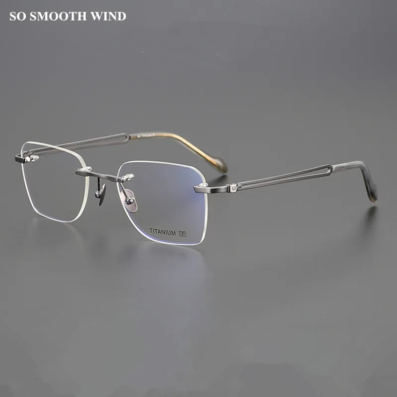 Rimless Pure Titanium Eyeglasses Frame Men Women Ultra-light Square Optical Business Glasses Frame Myopia Spectacles Eyewear