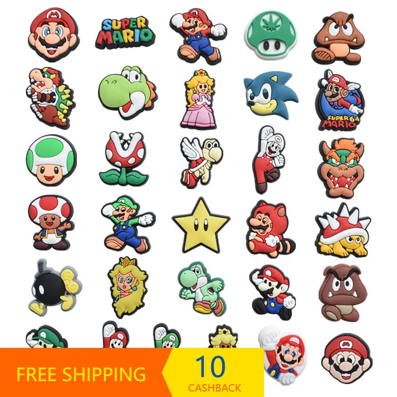 

Super Mary Cartoon Pattern Shoe Ornament Shoe Buckle PVC Soft Rubber Hole Shoes Shoe Buckle Wrist Strap Ornament Free delivery