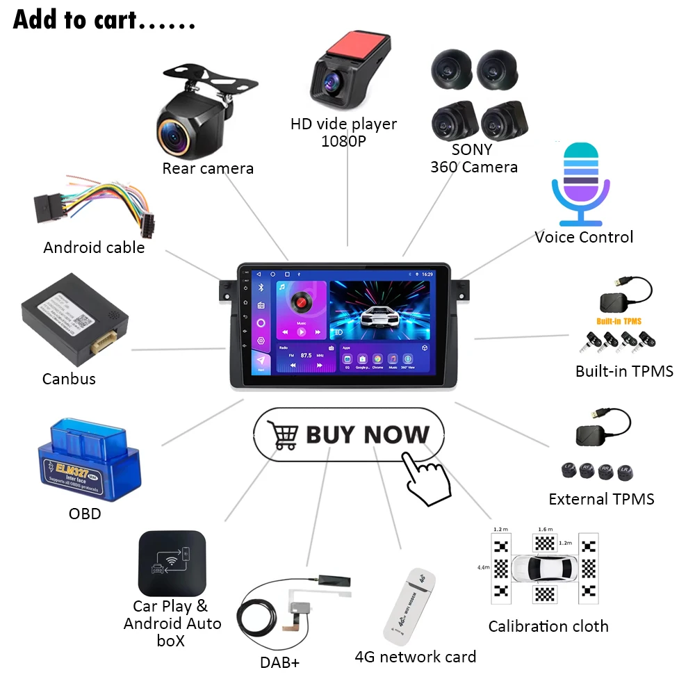 Фото Авторадио CarPlay Android 15 для BMW 3 серии E46 M3 318 320 325 330 335 1998-2005 с GPS-навигацией Беспроводная камера заднего вида №5