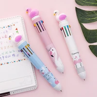 1pcs kawaii korean flamingo press ballpoint pen 10 colors ink 0 5mm bullet tip office stationery school supplies child writing