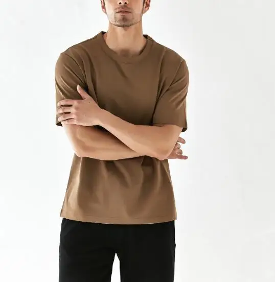 

New Men's Basic Khaki Color Short Sleeve Round Colar Cotton Blend Slim Casual T-Shirt ABD593
