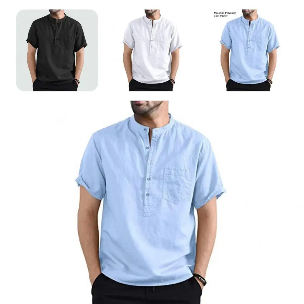 

Stand Collar Clothes Soft Men Shirt for Work Summer Top Stand Collar Clothes Soft Men Shirt for Work