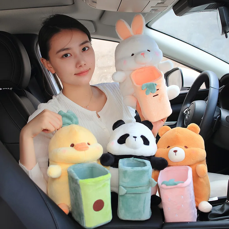

25cm Cute Car Plush Animal Multifunctional Tissue Paper Pumping Trash Can Storage Box Cartoon Doll
