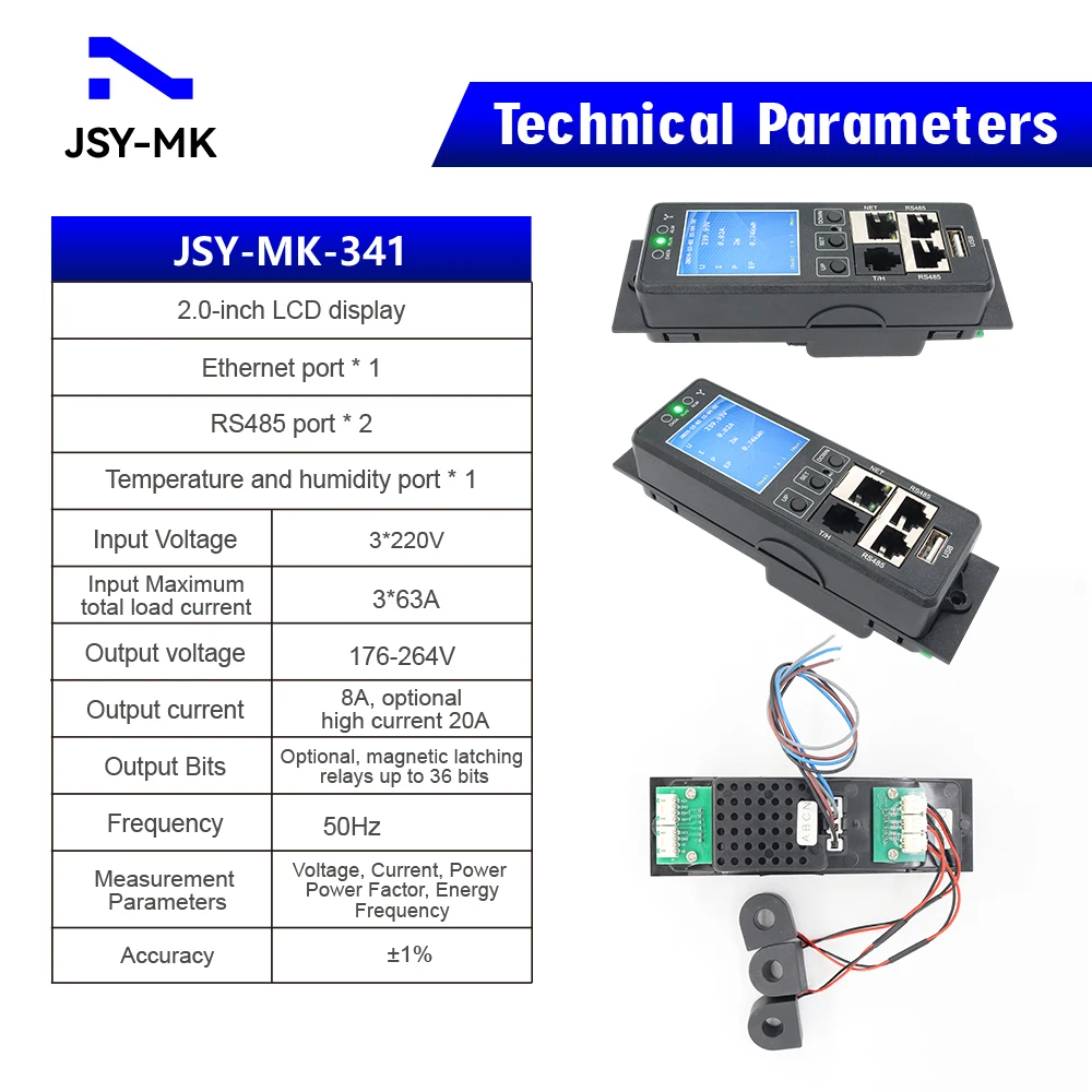 Фото JSY-MK-341 Трехфазный интеллектуальный IP-измеритель PDU с 3*63A 3*220V Ethernet RS485 Порты температуры и влажности №3
