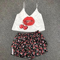 women pajamas for teen girls plus size lingere sling sleep tops lounge wear printed sleepwear kawaii pajama two piece set summer