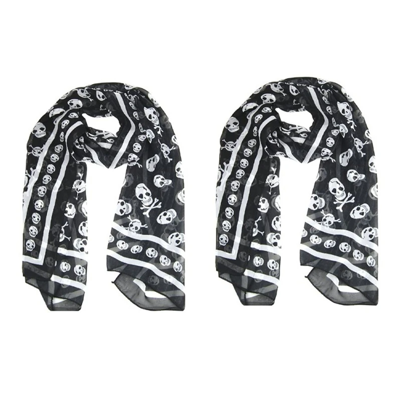 

ASDS-2X Black Chiffon Silk Feeling Skull Print Fashion Long Scarf Shawl Scaf Wrap For Women + Keyring
