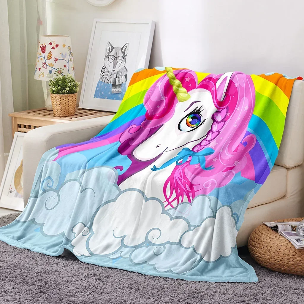 

Custom Cute Colorful Rainbow Unicorn Pink Girl Kids Soft Throw Blanket for Home Bedroom Bed Travel Office Rest Cover Blanket