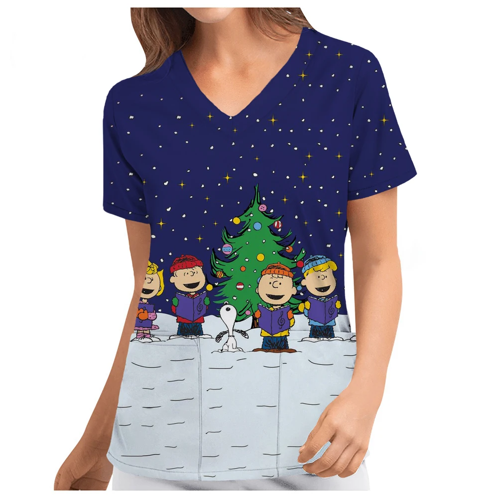 Скраб с принтом Снупи женские топы карманами для кормления коротким рукавом и