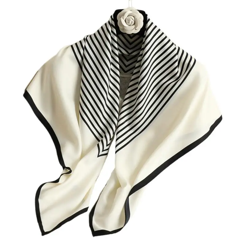 

Fashion Stripe Pattern Printed Scarf Women Silk Satin Hijab Scarf Luxury Square Shawl Headband Bandanas Turban 90x90cm