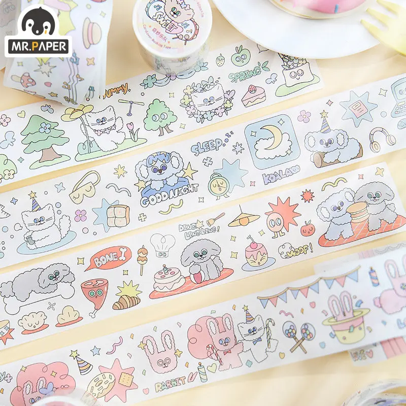 

Mr. Paper 300cm/Roll Washi Tapes Cartoon Animal Series Korean Stationery Handbook DIY Decoration Material Tape Art Supplies
