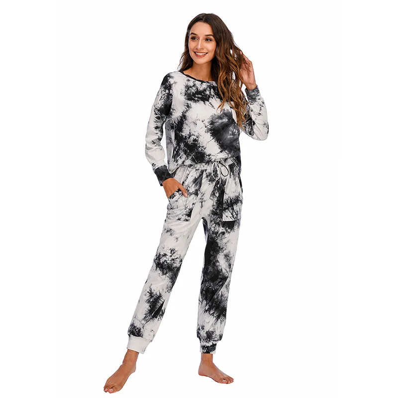 Womens Pajamas Sets Tie Dye Pyjamas Famale Pijamas Loungewear 2 Piece PJ Set Sweatsuits Sleepwear Nightwear Homewear