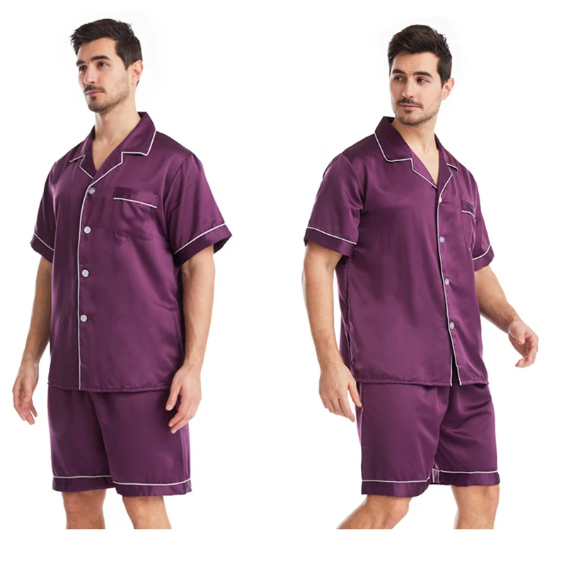 Pajamas For Men Shorts Sleeve Satin Pajamas Sets Summer Sleepwear Set Silk Sleeve Satin Pajama Two Piece Short pj Men