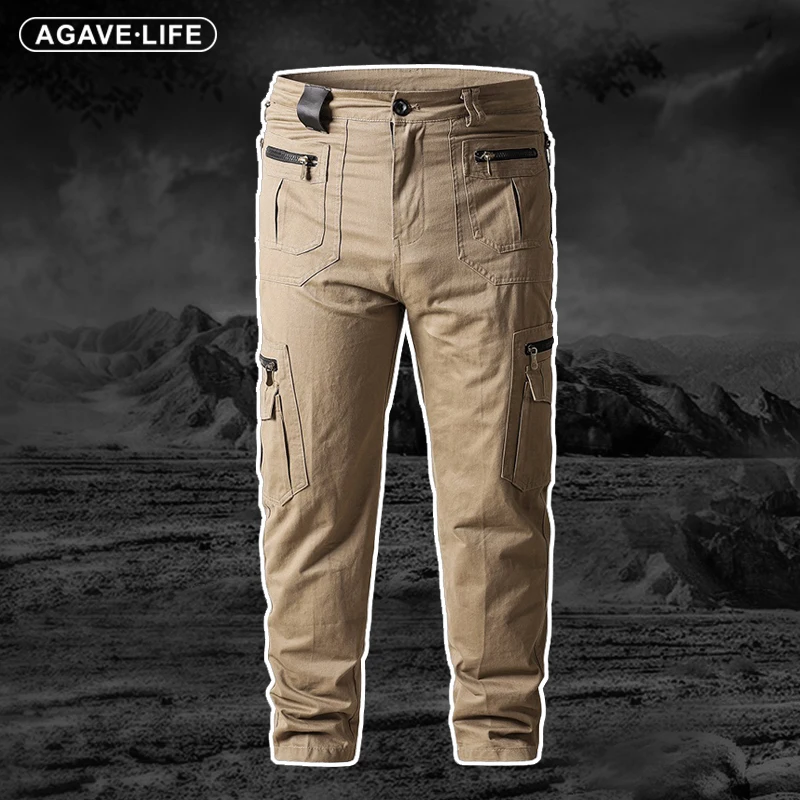 

Брюки мужские прямые хлопковые со средней талией, свободные повседневные штаны в стиле милитари, брюки со множеством карманов, весна-осень
