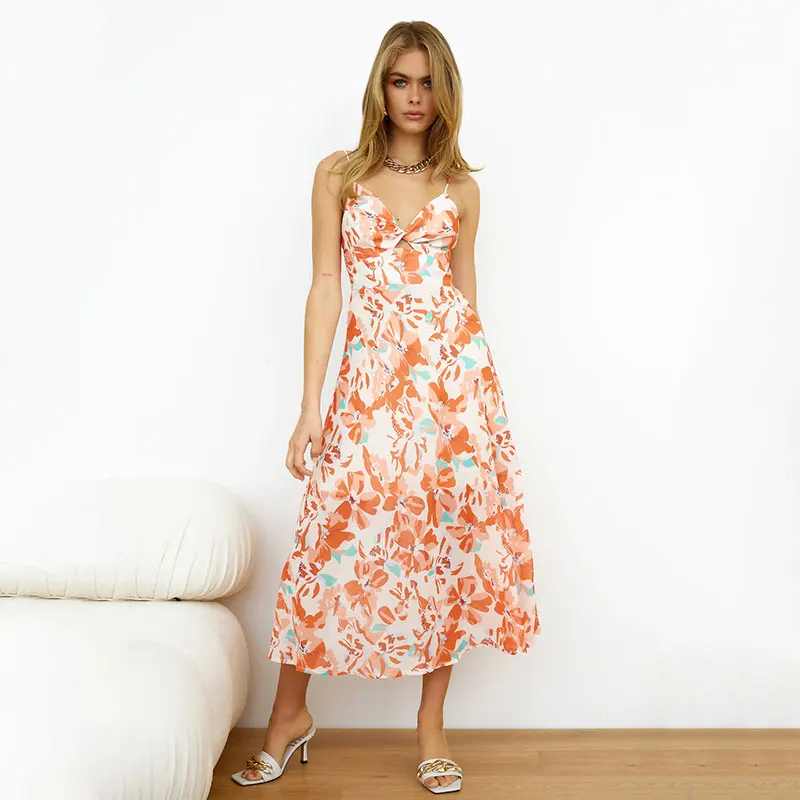 

Женское платье миди с цветочным принтом, повседневная майка в стиле бохо, лето 2023