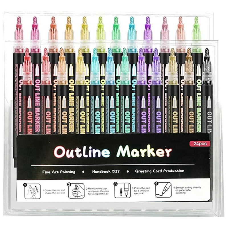 

Outline Metallic Markers, Acrylic Paint Marker Paint Pen Glitter Drawing Pen For Wood, Rock Painting