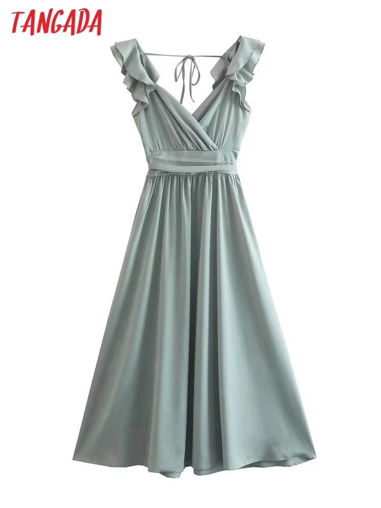 

Платье-миди женское Винтажное с оборками, открытой спиной и бантом