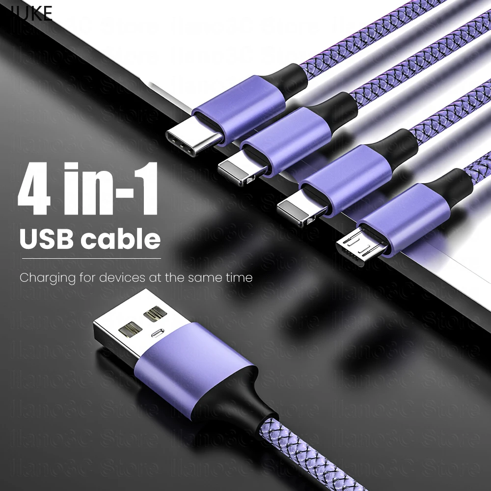 

Кабель зарядный 4 в 1, 3 А, Micro USB, Lightning