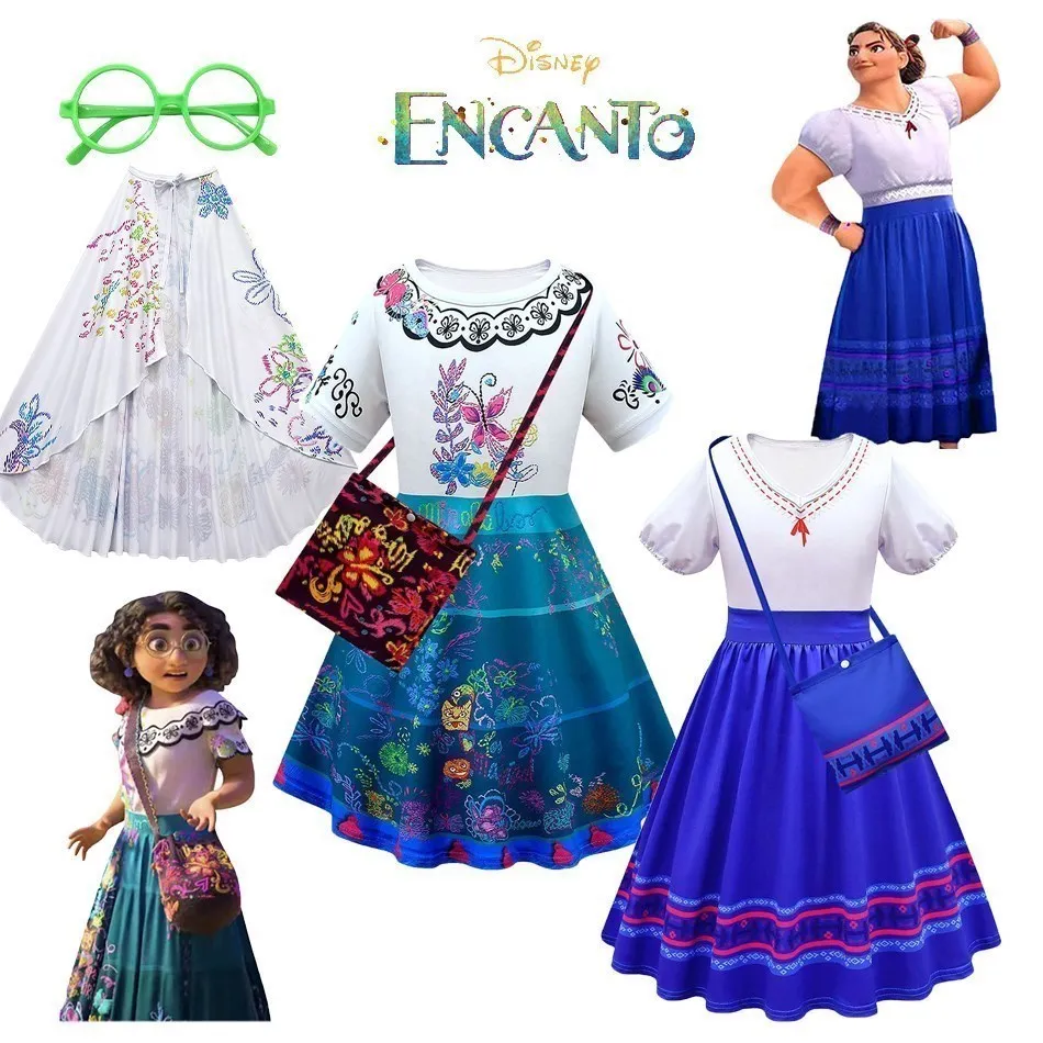 Disney Encanto Girl Princess Dress Kid Luisa Pageant Ruched Costume Children Mirabel Madrigal Cosplay Halloween Printed Clothes