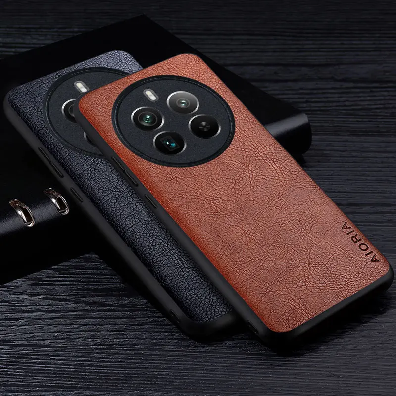Кожаная задняя крышка для Realme 12 Pro Plus чехол Premium Business Style Retro Litchi с рисунком realme pro 5G