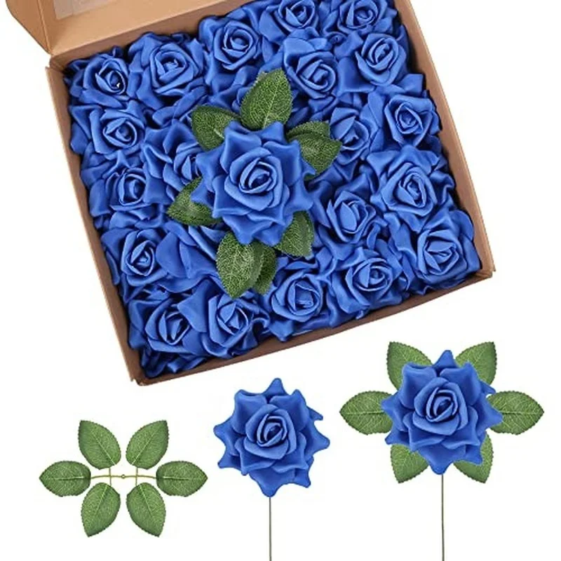

25pcs Faux Rose Floral Head 3.14" Faux Leaf Craft with Stem, Foam Rose Creative DIY Home Decor Wedding Centerpiece