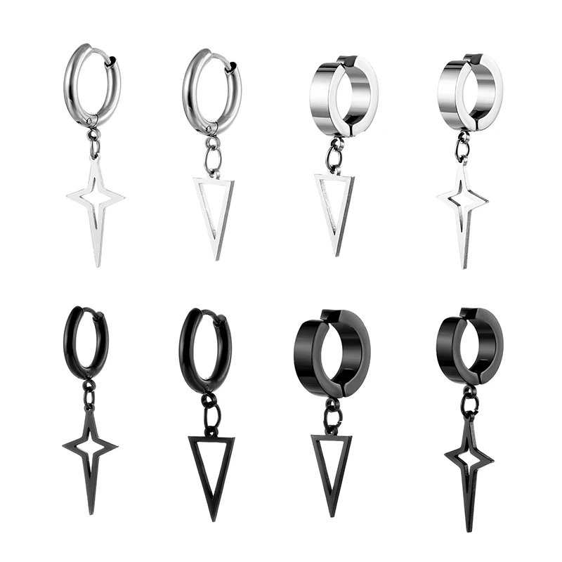 

1 Piece Hollow Out Cross Triangle Geometry Titanium Steel Hoop Earrings Unisex Jewelry Punk Hip Hop Fashion Wholesale Gift