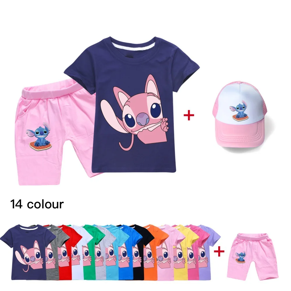 

Disney Stitch Girls' Boys' Sports Suit Summer T-shirt Baby Short Sleeve Shorts Set Cotton Boys' Sports Suit 2-16Y