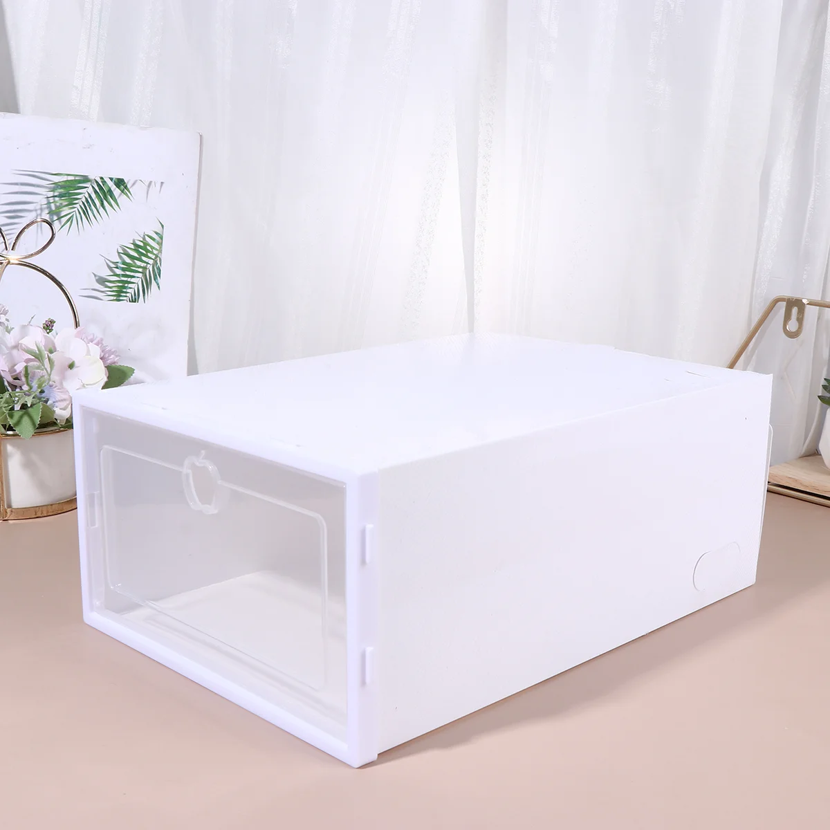 

6pcs Shoes Box Drawer Type Shoe Box Thicken Transparent Shoes Organizer Dust-proof Shoes Display Box (White, Random Frame Color)