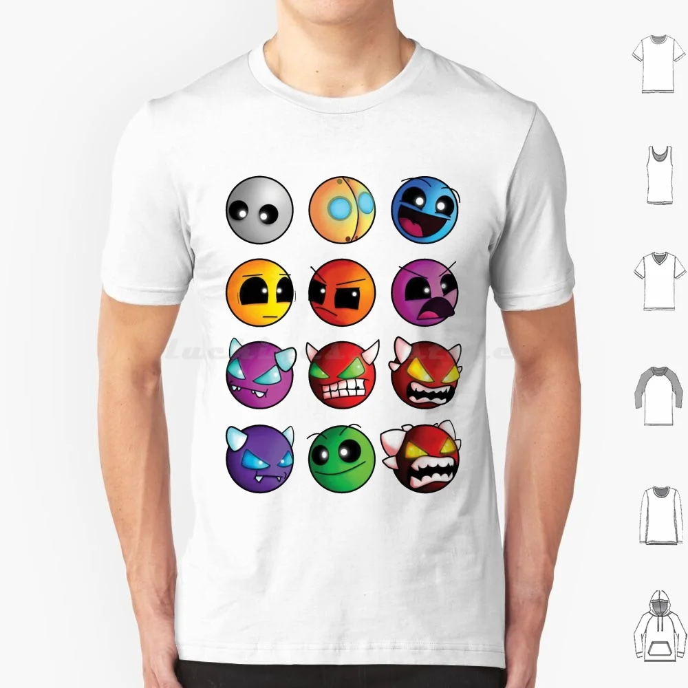 

Geometry Dash Difficulty Demon Faces T Shirt Cotton Men Women Diy Print Pattern Colour Abstract Graphic Colourful Funny Sweet