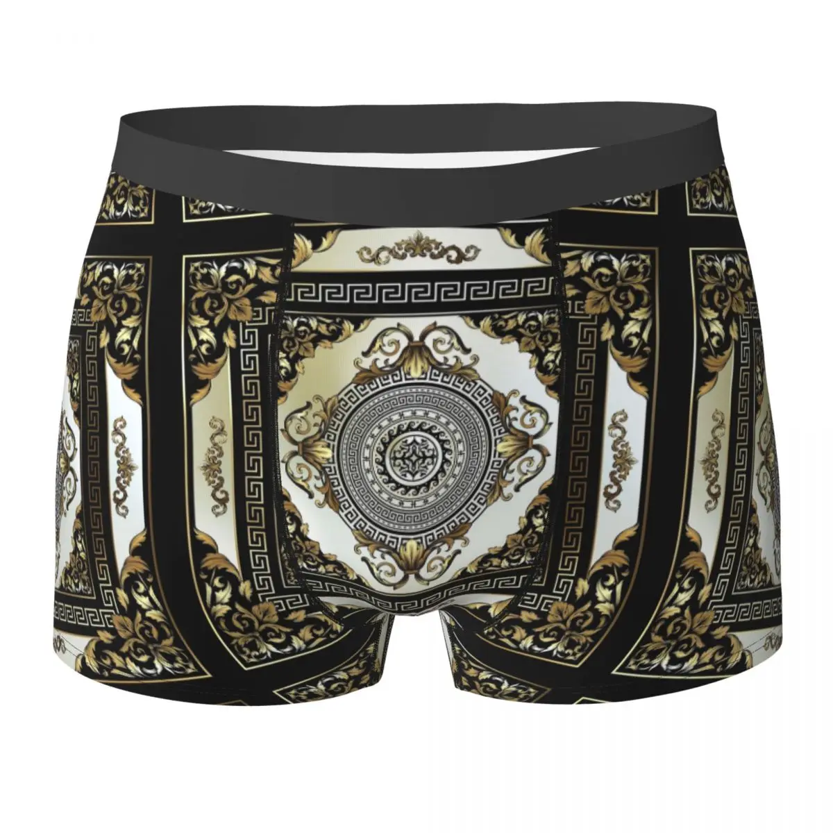 

Боксеры Мужские Оригинальные кремовые, мягкое нижнее белье в стиле барокко, боксеры золотого, черного цветов с греческими ключами, Новинка