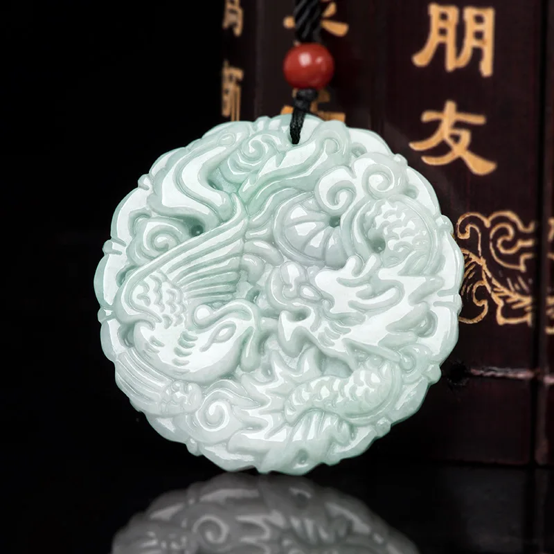 

MaiChuang/Hand Carved/ Jade Dragon and Phoenix Emerald Brand Necklace Pendant Fashion Elegant Jewelry Men and Women Couple Gift