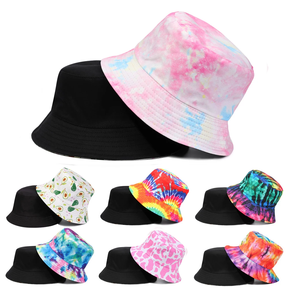 

Панама летняя Двусторонняя Складная с принтом авокадо и бабочкой