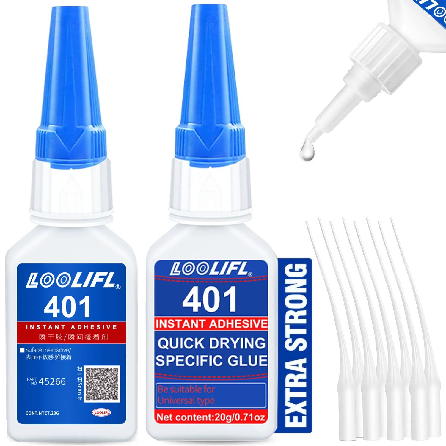 Brand-new upgraded 401 super cyanoacrylate glue, instant drying in 5 seconds, waterproof, stable and versatile bonding tool.