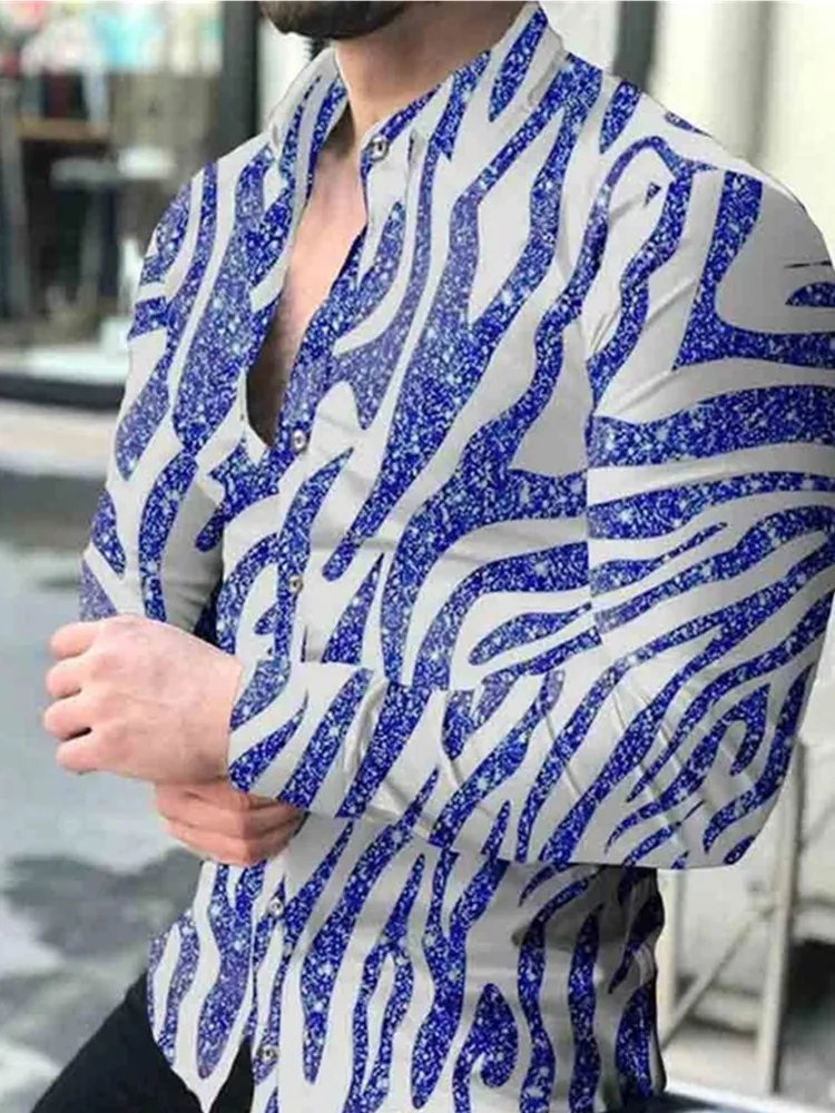 2022 New Geometric Print Shirts Men Fashion Turn-down Collar Buttoned Shirt Men's Autumn Casual Long Sleeve Cardigan S-3XL