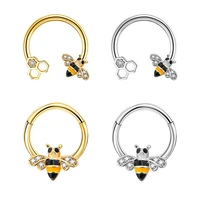 1pc bee stainless steel nose ring hoop septum piercing hinged segment circular ear cartilage earrings tragus helix body jewelry