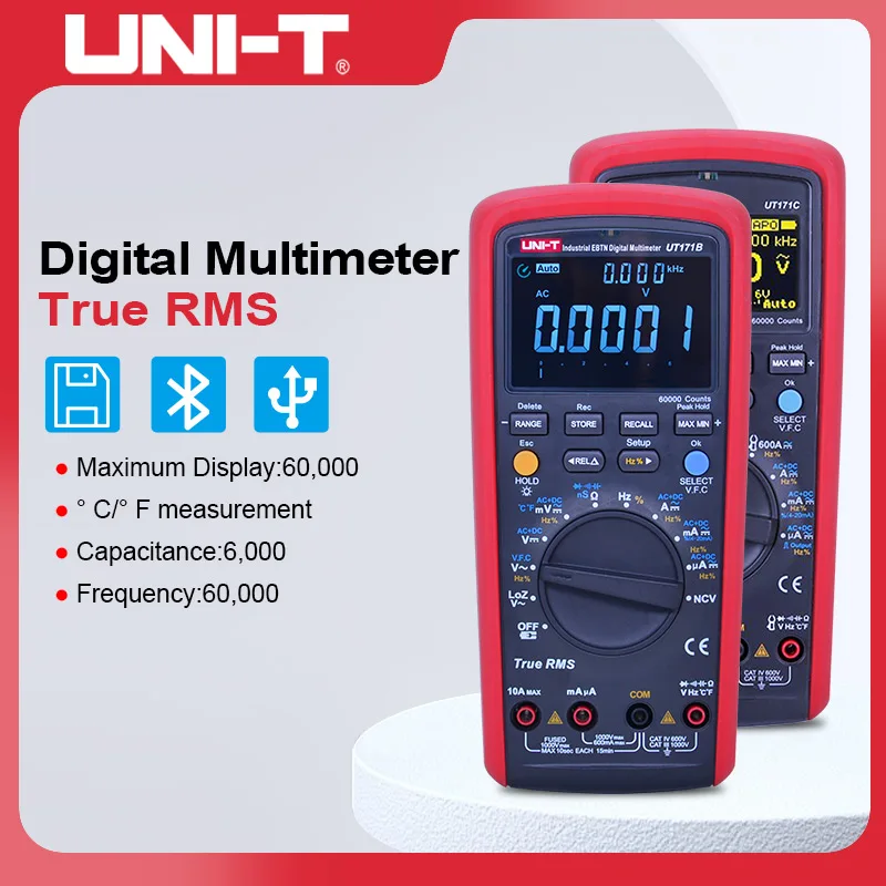 

UNI-T UT171 Series Industrial Digital Multimeter Admittance 60K High-precision Counts True RMS Frequency Resistance Tester