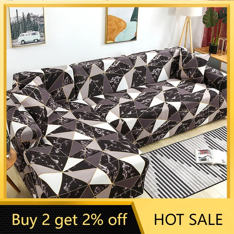 

Sofa Cover Set 1/2/3/4-Seater L Shape Fully-Wrapped Corner Anti-Dust Geometry Plaid Cushion Cover Home Couch Covers for Sofas