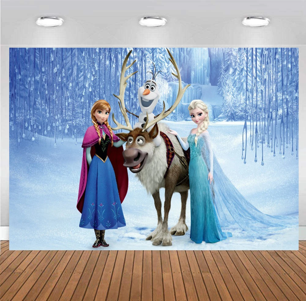 

Frozen Elsa Anna Backdrop Snow Queen 1st Newborn Girls Princess Happy Birthday Party Photography Background Photo Banner